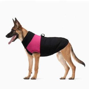 BLACK AND PINK DOG PUFFER COAT